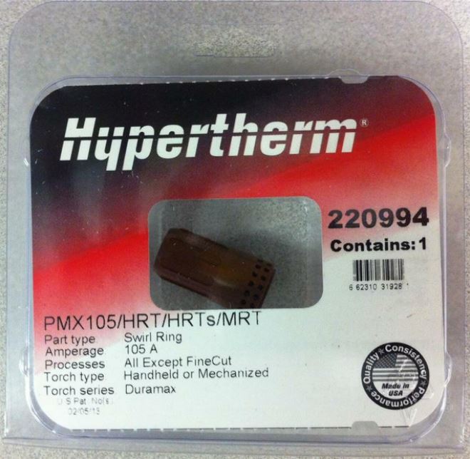 Hypertherm 220994 Package Hypertherm 105 amp swirl ring 220994