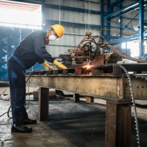 person using cnc plasma cutting machine