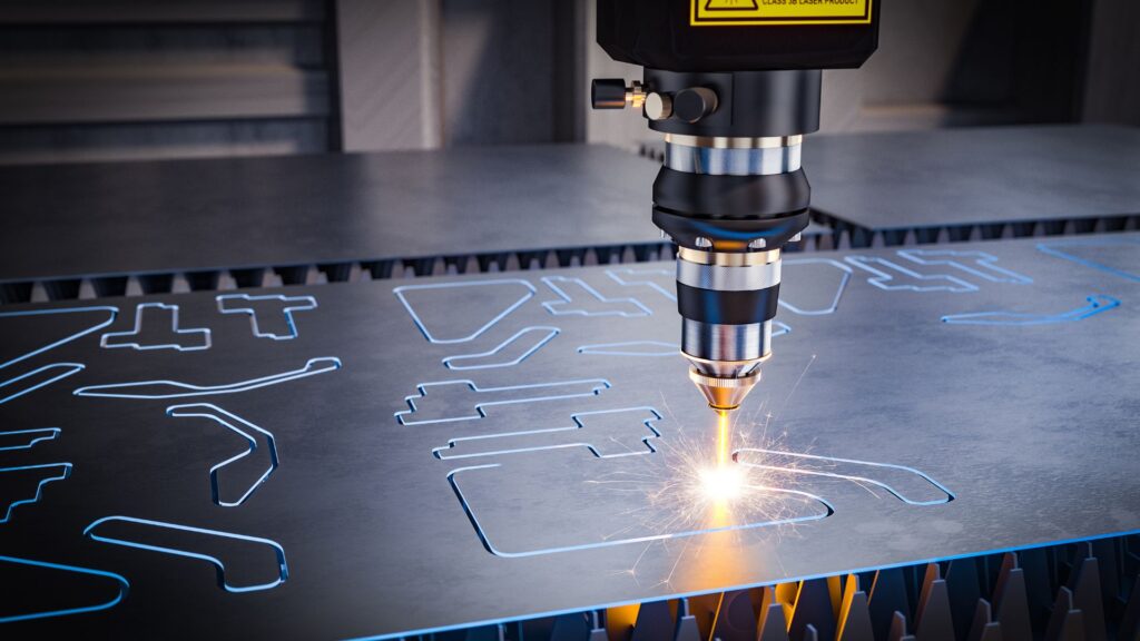 plasma cutting machine cutting shapes out of a metal sheet
